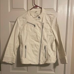 LOFT White Moto Jacket with Stand-Up Collar